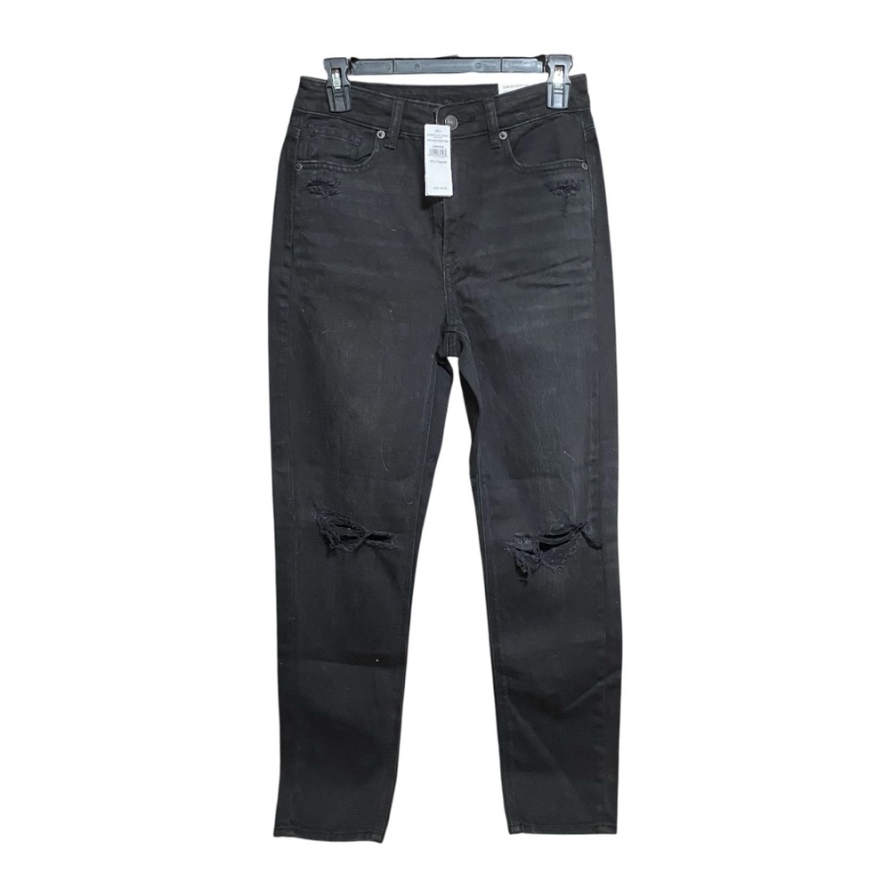 American Eagle Classic Black Distressed Mom Jean 2